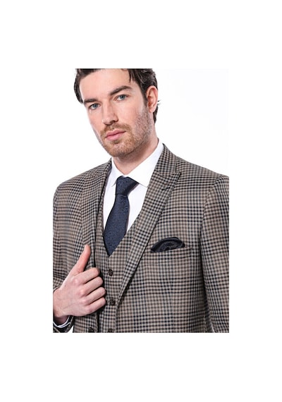 Wessi Kare Desenli Slim Fit Kahverengi Erkek Ceket 001