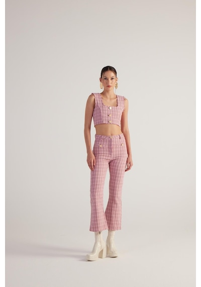 Holly Lolly Tüvit Kumaş Crop Tweed Büstiyer Pembe