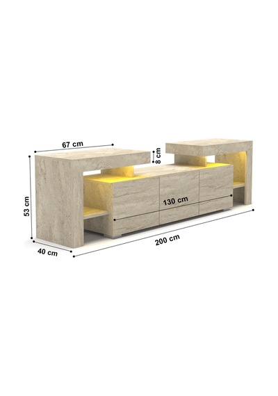Burc Ledli Tv Ünitesi 200 Cm Traverten