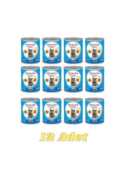 Ultravita Premium Yüksek Proteinli Somonlu Konserve Yetişkin Kedi Maması 12 x 415 G