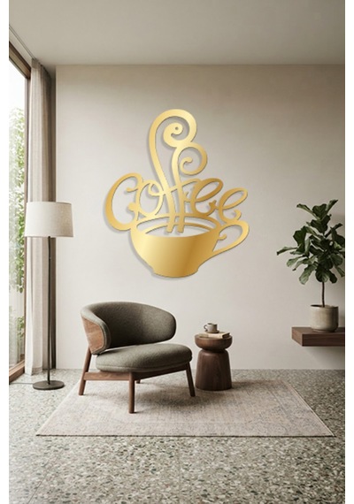 Coffee Metal Duvar Tablosu - Duvar Dekoru - Altın - 42 X 50 Cm