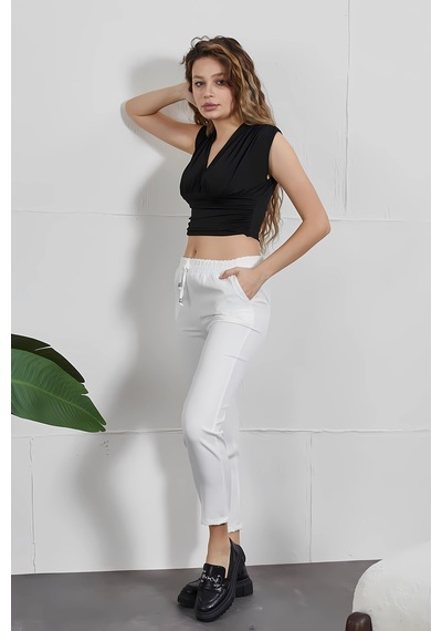 Fuval Moda Kadın Beli Lastikli Cepli Havuç Pantolon Beyaz - 836340442 Beyaz