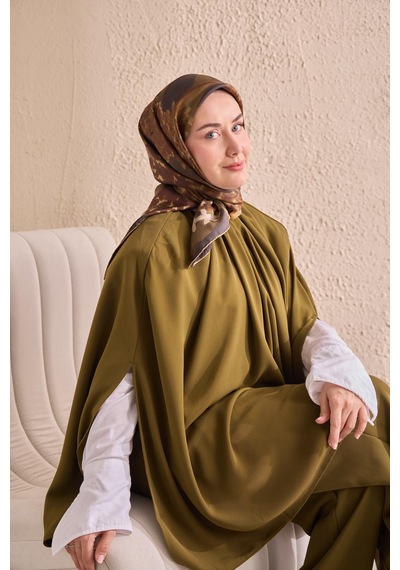 Silk Home Twill İpek Bloom Eşarp Haki 90x90 Çok Renkli