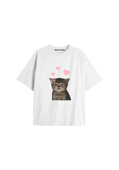 Kalic Studio Y2k Vintage Cats Baskılı Beyaz T-shirt Kod 18 Beyaz-18