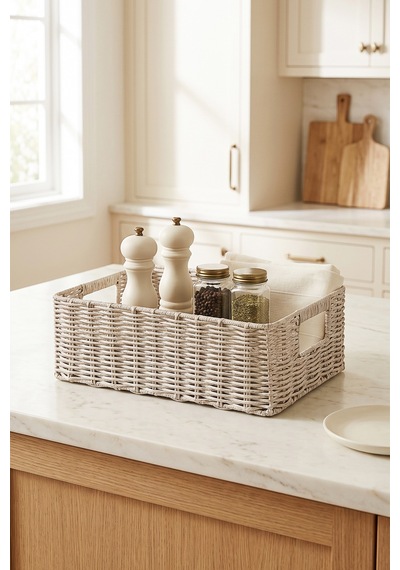 Ocean Home Textile Yıkanabilir Gri Pp Rattan Sepet 36 X 26 X 12 Cm