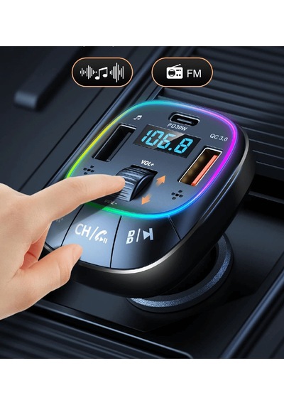 Linktech Fm Transmitter - Linktech Gf17 Premium 48w Üç Girişli 5.0 Bluetooth Fm Transmitter - Rgb Ça