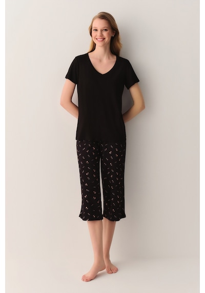 Suwen Chloe Kapri Şort Pijama Takımı Sh26631659911 Siyah
