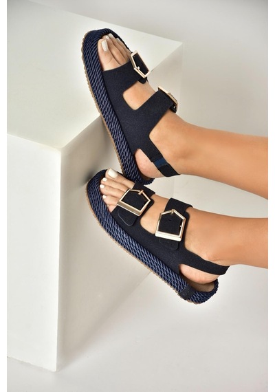 Fox Shoes U596330302 Lacivert Süet Kadın Sandalet Lacivert