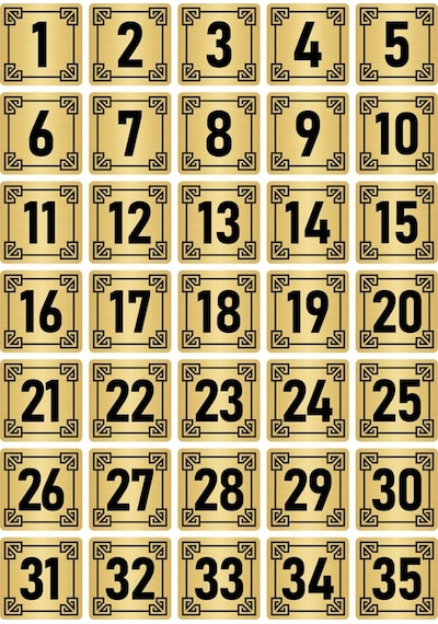 Metal Kapı Masa Dolap Numara Levhası 3,5x3,5cm Altın Renk 35 Adet (1…35)