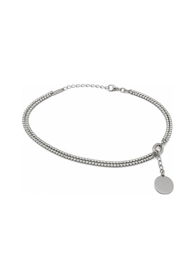 Lumessia Işıltılı Çift Sıra Taşlı Choker Kolye 316l Paslanmaz Çelik Altın - Gümüş