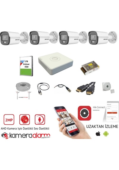 4 Kameralı Mikrofonlu 7/24 Renkli Görüşlü 2mp Ahd Güvenlik Kamerası