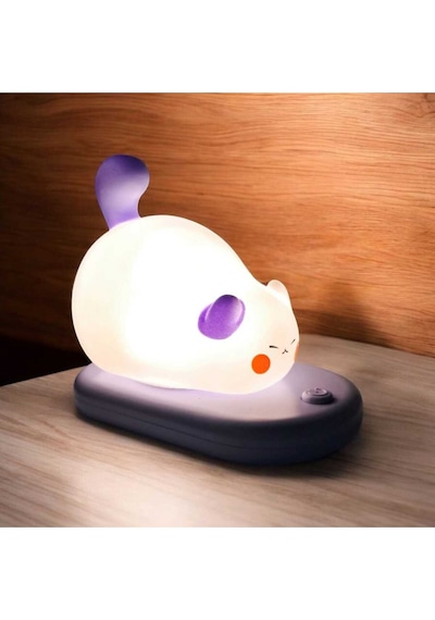 Dokunmatik Sevimli Pati Kedi Modelli Usb Şarjlı Led Karikatür Silikon Gece-masa Lambası Mavi