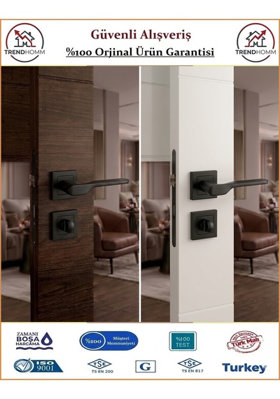 Çelebi Sedir Rozetli İç Kapı Kolu - Mat Siyah - Wc Banyo
