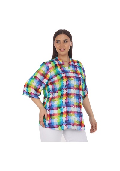 Lady Majestic %100 Viskon Büyük Beden Renkli Gömlek Mavi