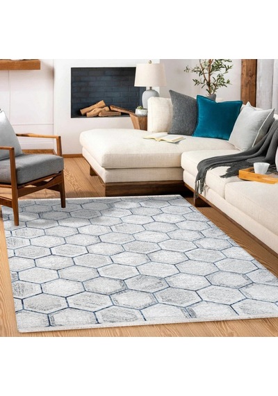Bespoky Argilla Geometrik Modern Salon Halısı Makine Dokuma Gri - Ekru