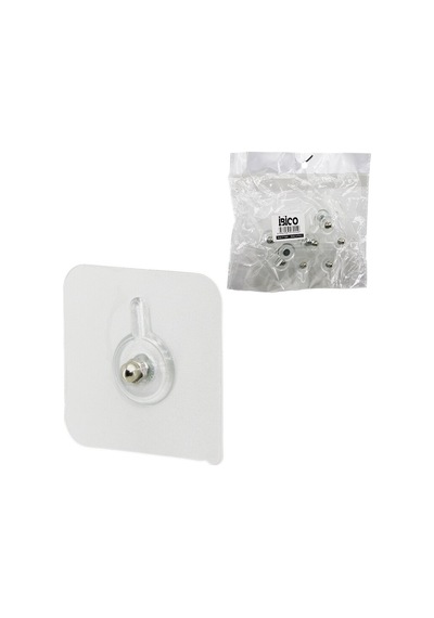 İbico İ17-024 Askı Askı 10 Adet Şeffaf Pvc Yapışkanlı Montaj Tek Düğme Mika Kristal Plastik - 25'li Paket