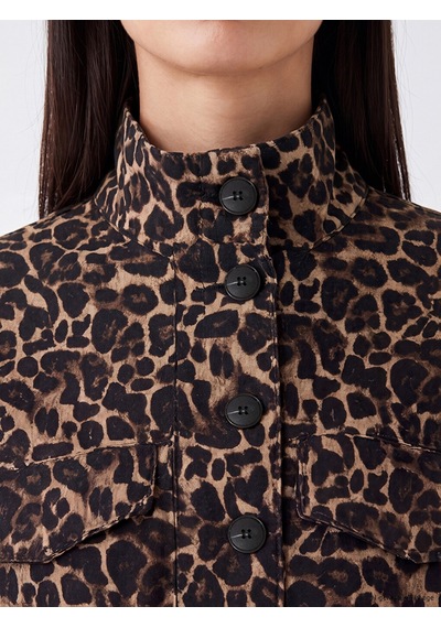 Lcwaıkıkı Classic Kahverengi Leopar Desenli Keten Karışımlı Kadın Ceket