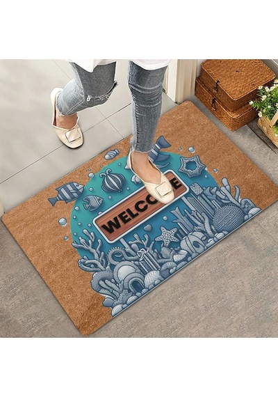 Valerine Life Melek Balıkları Ve Deniz Bitkileri Welcome Kapı Önü Paspası 45x70cm