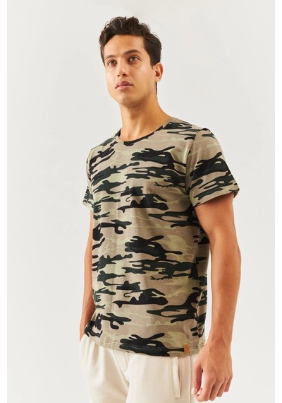 Erkek Oversize Rahat %100 Pamuklu Penye Bisiklet Yaka Kısa Kol Basic T-shirt Classic Collection Kamuflaj