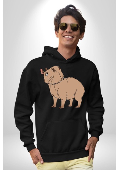 Chispi Kadın Erkek Siyah Kapüşonlu Sweatshirt Hoodie Siyah