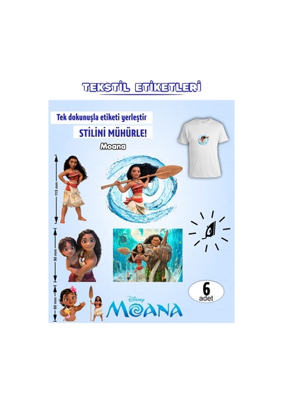 Ütü İle Yapışan Kıyafet Etiketi Moana 6lı Set Karışık