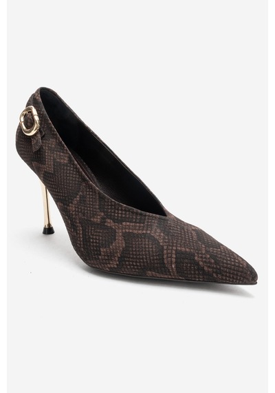Luvishoes Polly Kahverengi Desenli Tokalı Kadın Topuklu Ayakkabı Kahverengi