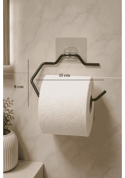 Edora Home Siyah Yapışkanlı Metal Tuvalet Kağıdı Askısı, Delmeden Montaj Banyo Wc Kağıt Havluluk Tuvalet Kağıtlığı