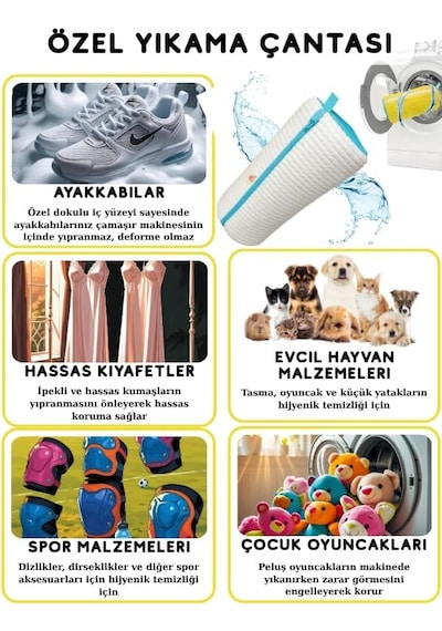 Çok Amaçlı Yıkama Çantası Ve Kurutma Filesi, 2'si 1 Arada Takım, Mavi, Xl Boyut Çok Renkli