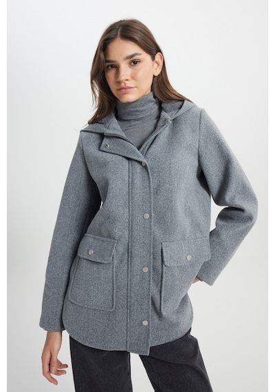 Regular Fit Normal Kesim Kapüşonlu Gri Parka Ceket W242742035 Gri