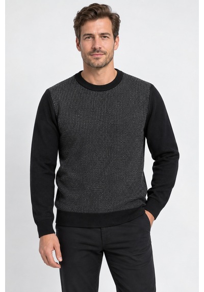 Bihan Store Erkek Modern Kesim Desenli Kışlık Triko Kazak 7690-siyah
