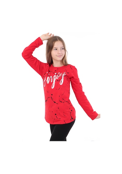 Toontoy Kids Toontoy Kız Çocuk Varaklı Enjoy Baskılı T-shirt Kırmızı