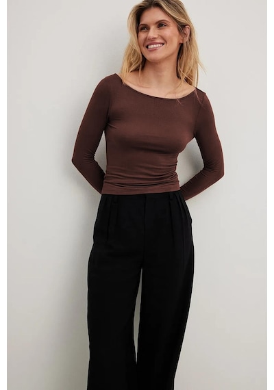 Madmext Kahverengi Kayık Yaka Basic Kadın Body Mg1997-kahverengi Kahverengi
