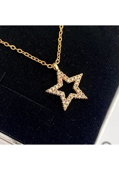 Yıldız Kolye Kadın Zirkon Taşlı Kolye Gold 45cm Gold