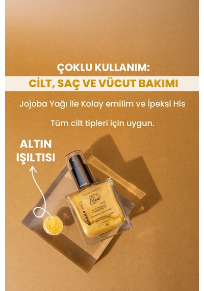 Bade Natural Gold Bitkisel Skualan İçerikli Çok Amaçlı Nemlendirici﻿﻿ Işıltılı Yağ 50 ML