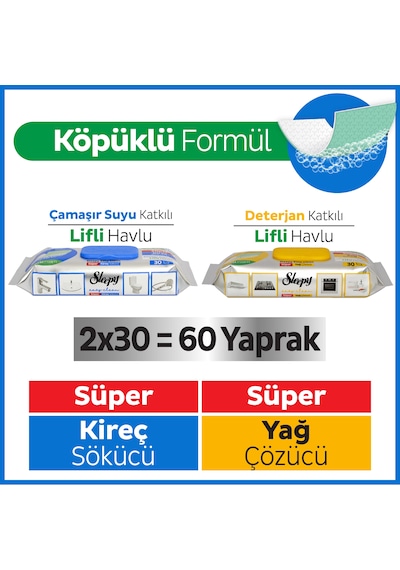 Sleepy Easy Clean Süper Yağ Çözücü&Kireç Sökücü Yüzey Temizlik Havlusu&Mendili 2x30 (60 Yaprak)