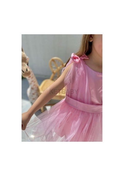 Ketbaby Kız Çocuk Fiyonk Detay Kuşaklı Kısa Kol Elbise Pembe Pembe