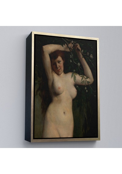 Çerçeveli Gustave Courbet - Dallara Tutunan Nü Kadın Tablosu-7364