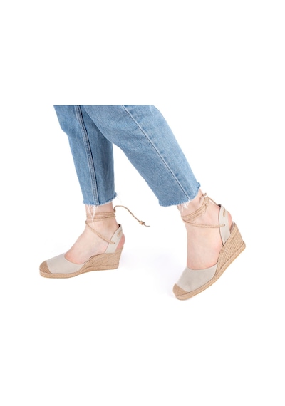 Star Tombis Gerçek Elişi Bilekten Bağcıklı Topuğu Açık Dolgu Topuk Keten Hasır Kadın Espadril Handmade Bej