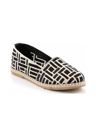 Bambi Bej Siyah Leather Kadın Espadril K01534070628 Siyah