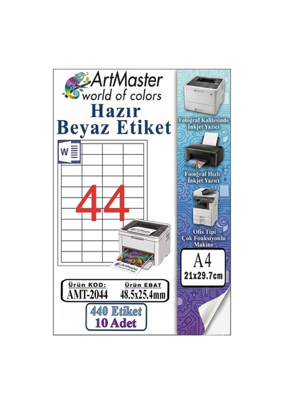 A4 Hazır Beyaz Etiket 48.5x25.4mm 10 Sayfa 1 Paket 44 Lü Yapışkanlı Fotokopi Lazer İnkjet Kağıdı Yazıcılar İçin Uyumlu