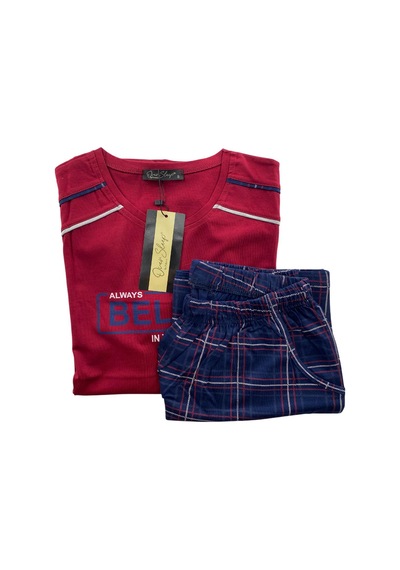 Dode Flora Erkek Yazılı Kısa Kollu Şortlu Pijama Takım - 1204 - Ovr - Slp Bordo