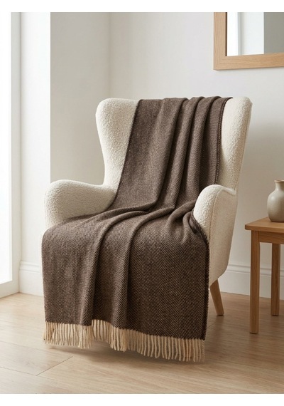 %100 Saf Yün Scotch Dizlik - Tv Battaniye 130x170 Kahverengi