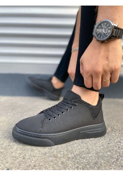 Jy204 Flex Bağcıklı Keten Kumaş Erkek Günlük Sneaker Ayakkabı Kst - Siyah Siyah