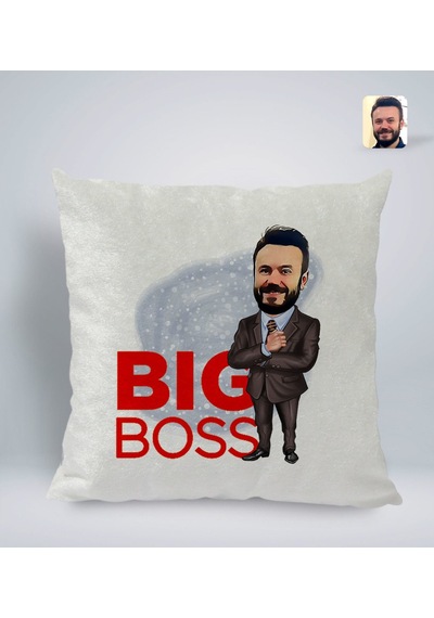 Bk Gift Kişiye Özel Erkek Big Boss Karikatürlü Kare Araç Koltuk Yastığı-2 Çok Renkli