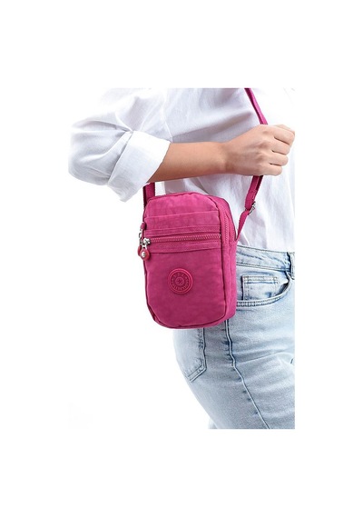 Küçük Boy 571 Krinkıl Çok Bölmeli Çapraz Omuz Telefon Çantası 10a Pembe