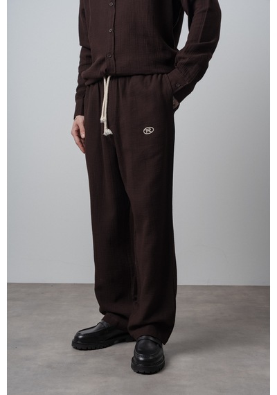 Respire Erkek R Nakışlı Müslin Baggy Pantolon Acı Kahve Kahverengi