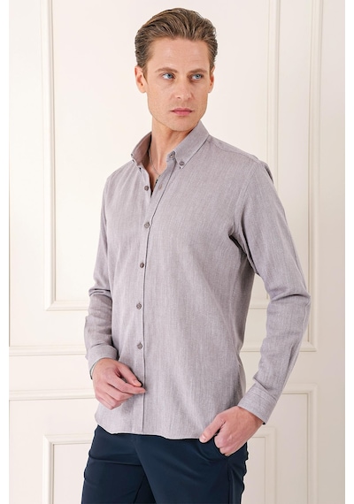 Efor Slim Fit Düğmeli Yaka %100 Pamuk Klasik Vizon Gömlek Gk 723 Vizon