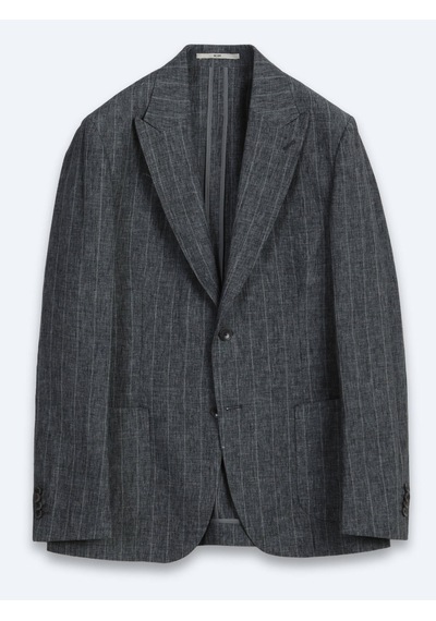Kip Petrol Çizgili Modern Fit Keten Karışımlı Ceket