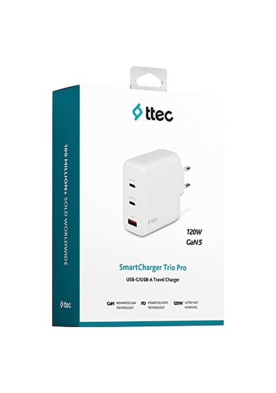 Ttec 2scg04b Smartcharger Trio Gan 120w Pd Seyahat Hızlı Şarj Aleti 2 Usb-c+usb-a-beyaz