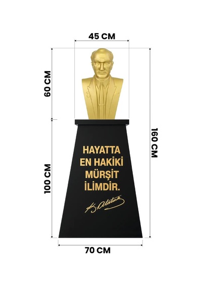 Atatürk Büstü 60cm Fiber + Kaide 100cm İlkokul Modeli